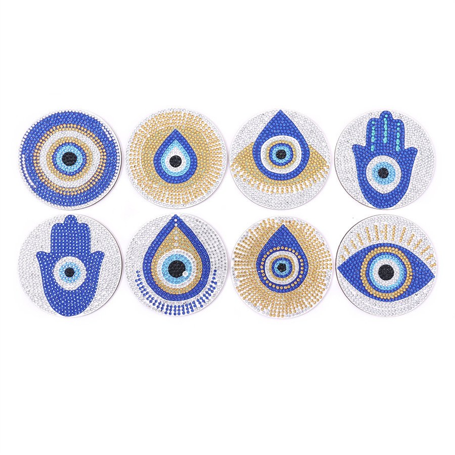 DIY 5d Diamonds Painting Coaster Kit Eyes Rhinestones Embroidery Cup Cushion with Rack Table Place mat