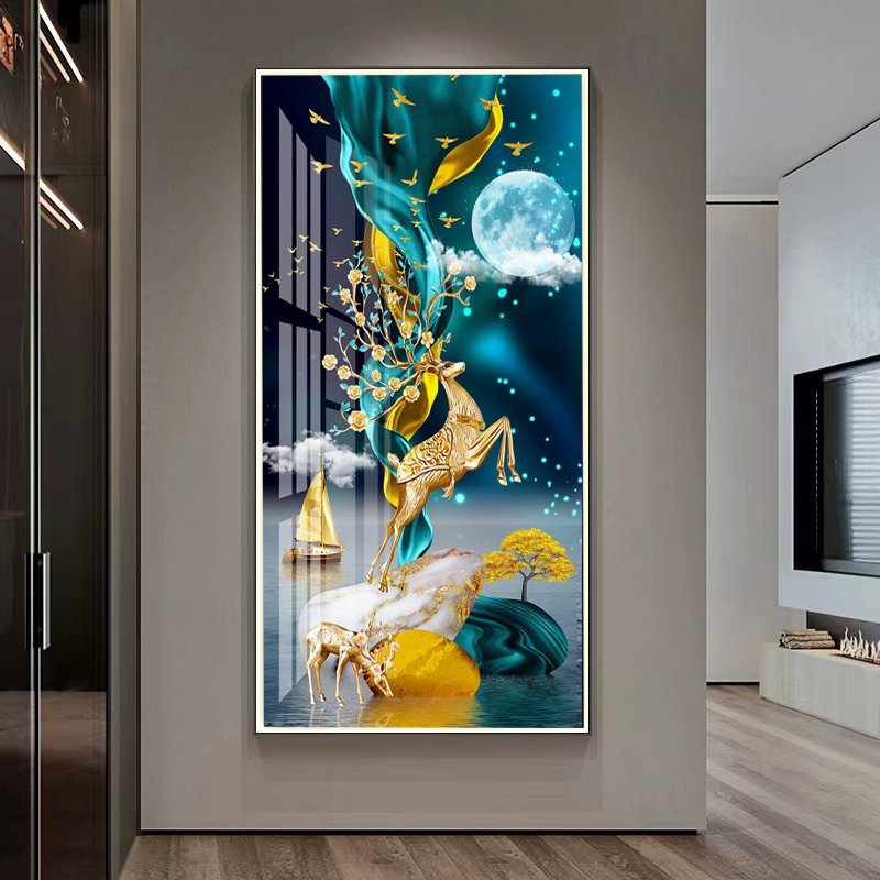 Diamond inlaid high-grade entryway decorative painting entry door wall mural corridor aisle wall art LED with lights wall art