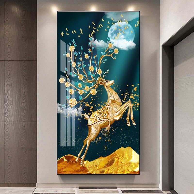 Diamond inlaid high-grade entryway decorative painting entry door wall mural corridor aisle wall art LED with lights wall art