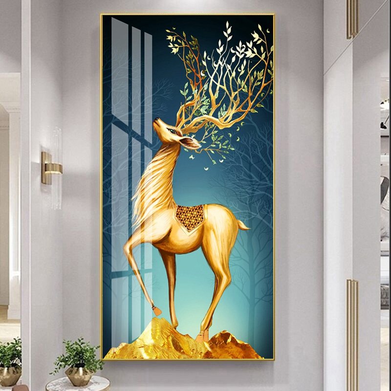 Diamond inlaid high-grade entryway decorative painting entry door wall mural corridor aisle wall art LED with lights wall art