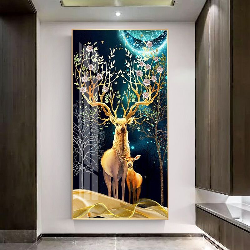 Diamond inlaid high-grade entryway decorative painting entry door wall mural corridor aisle wall art LED with lights wall art