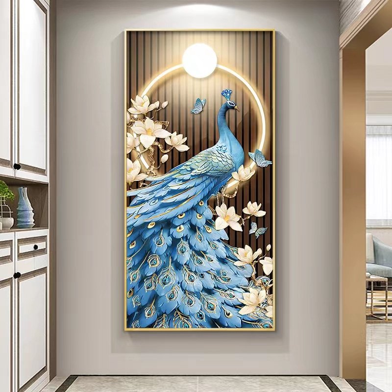 Diamond inlaid high-grade entryway decorative painting entry door wall mural corridor aisle wall art LED with lights wall art
