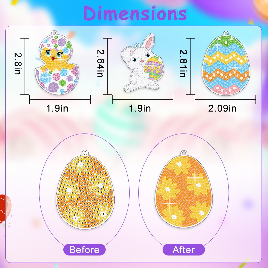 Easter Bunny Diamond Art for Kids 8 Pcs Girls Gem Art Keychain Crafts Cute Egg Chick Diamond Painting Kit for Kids