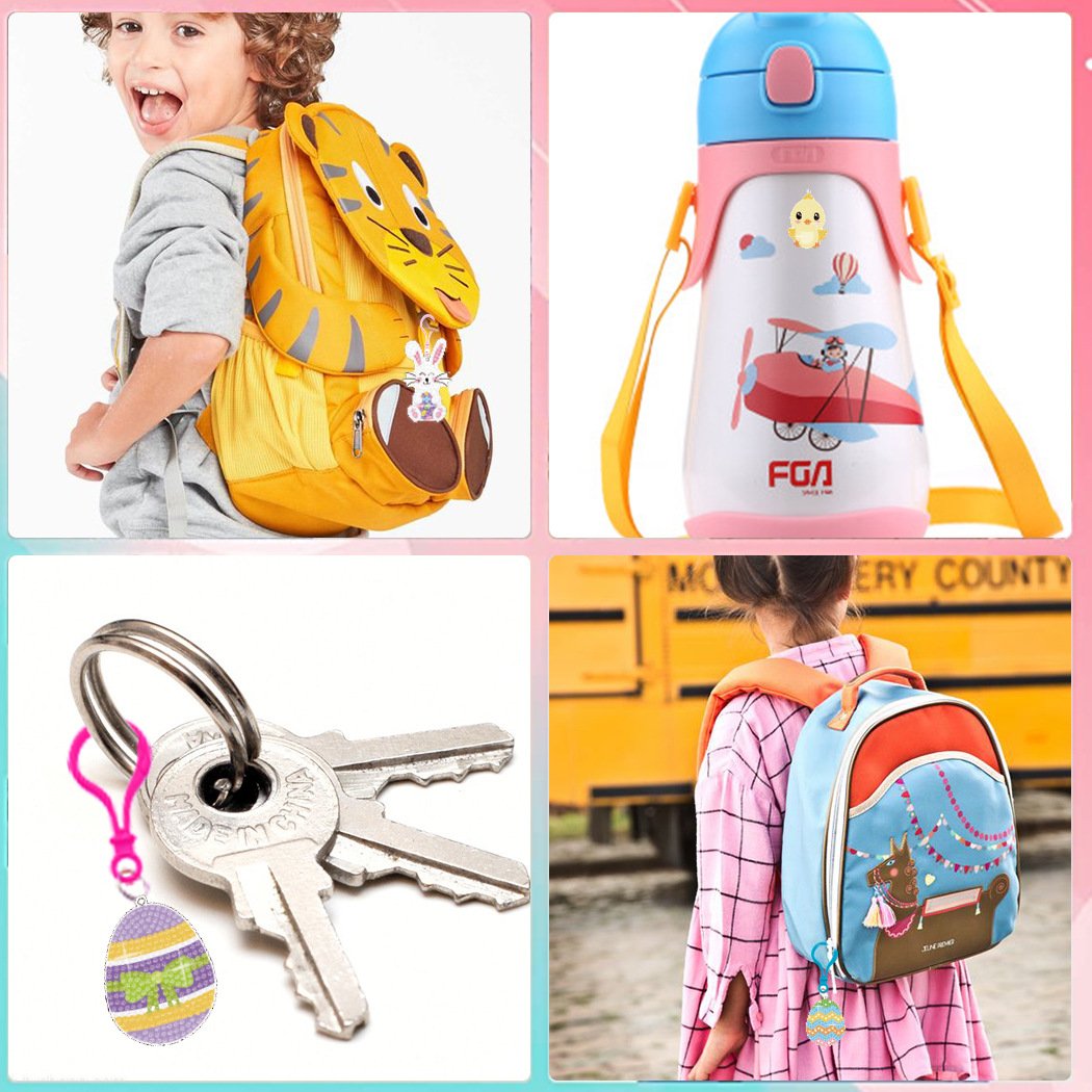 Easter Bunny Diamond Art for Kids 8 Pcs Girls Gem Art Keychain Crafts Cute Egg Chick Diamond Painting Kit for Kids