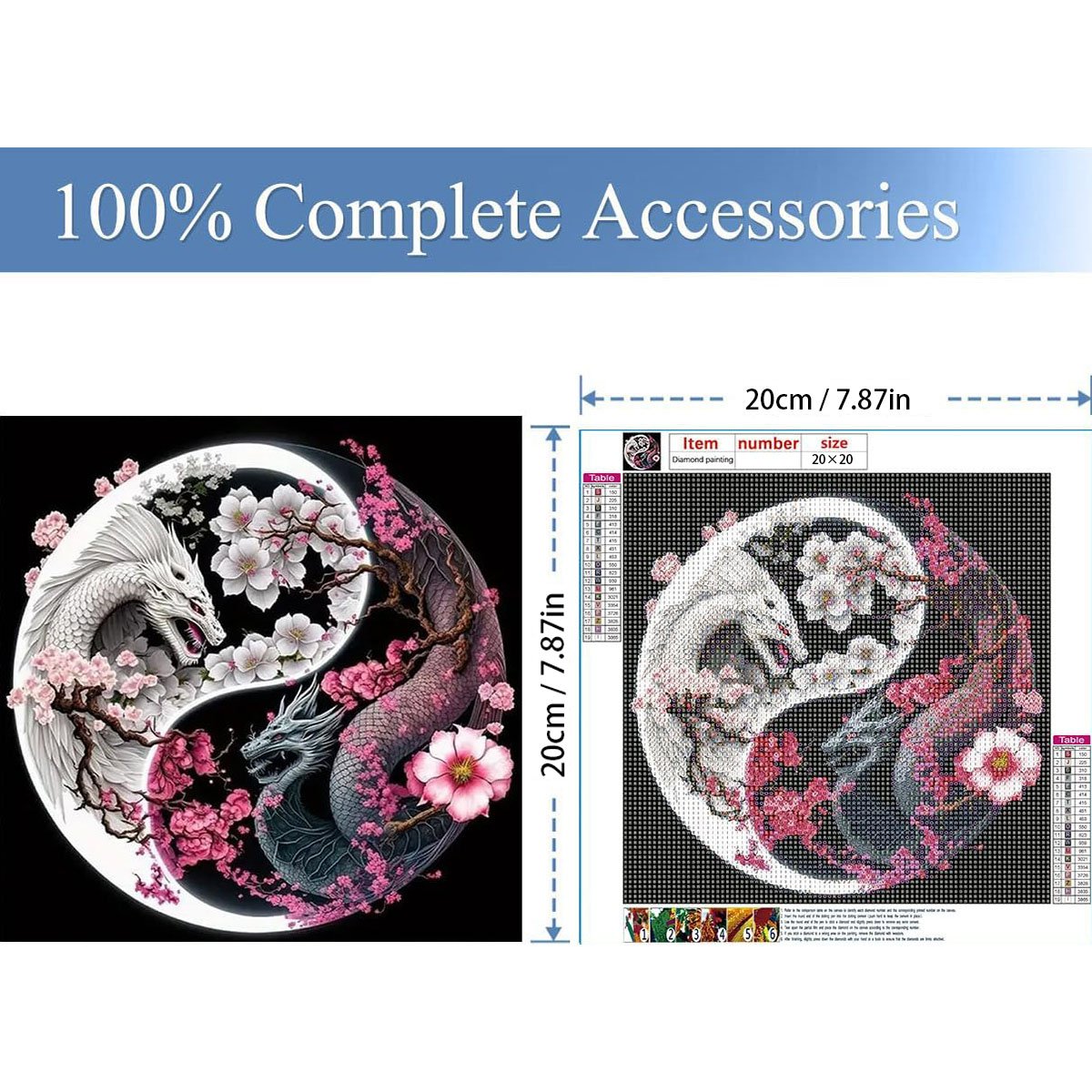 Creative Double Dragon Diamond Painting Bagua Peach Forest Diamond Painting Tai Chi Bagua Decorative Painting 20*20cm