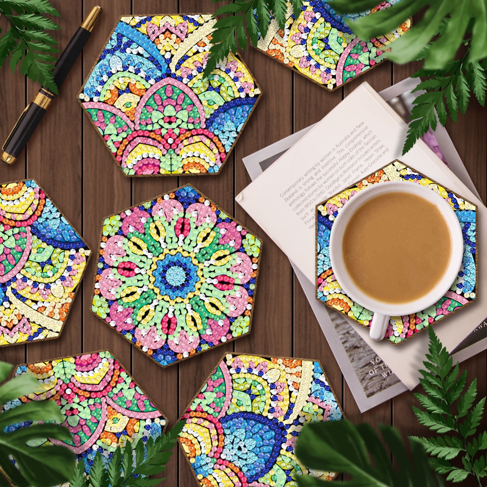 Customized Logo UV Printing Water Absorbing Drinks Acrylic Coaster For Coffee Cup Decoration Diamond Painting tea cup coaster