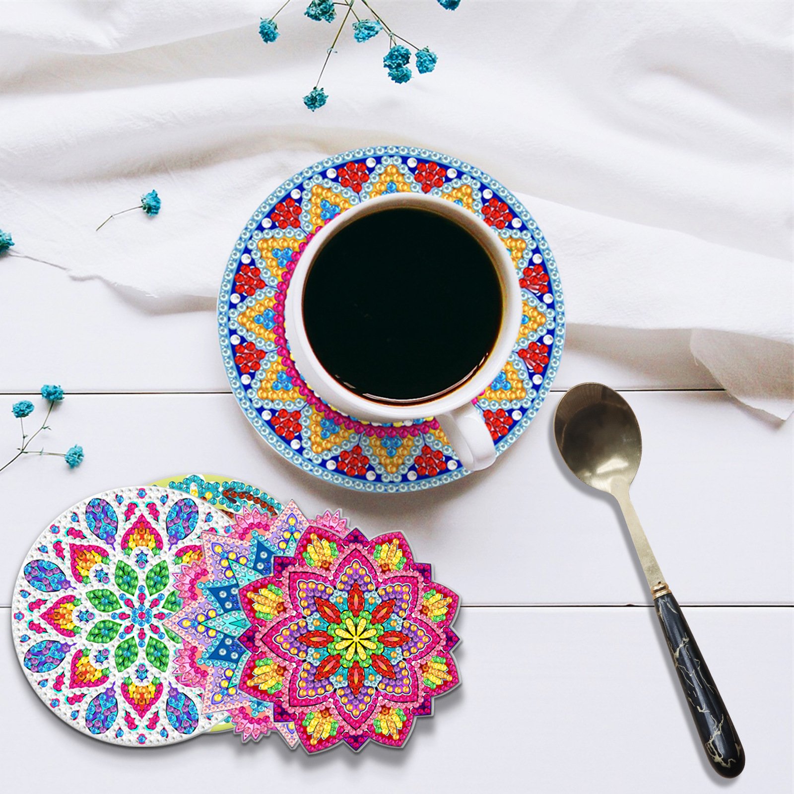 Customized Logo UV Printing Water Absorbing Drinks Acrylic Coaster For Coffee Cup Decoration Diamond Painting tea cup coaster