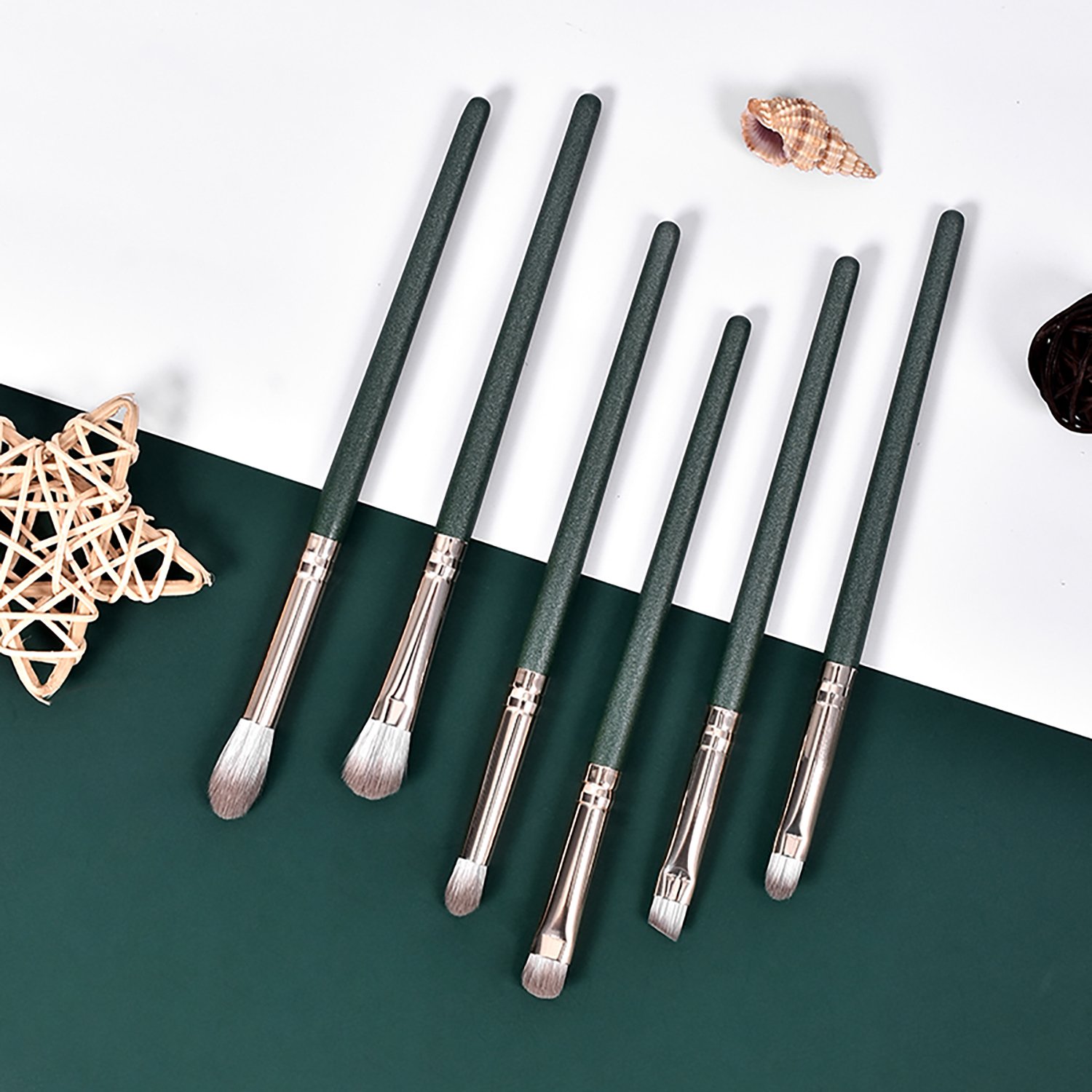 DailyQueen 6pcs Makeup Brushes Set Cosmetic Foundation Powder Blush Eye Shadow Lip Blend Green Wooden Make Up Brush Tool