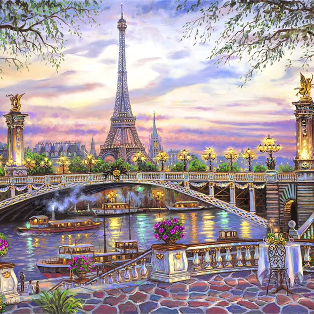 5D diamond painting night view tower bustling living room, entrance hall, diamond embroidery decoration painting manufacturer