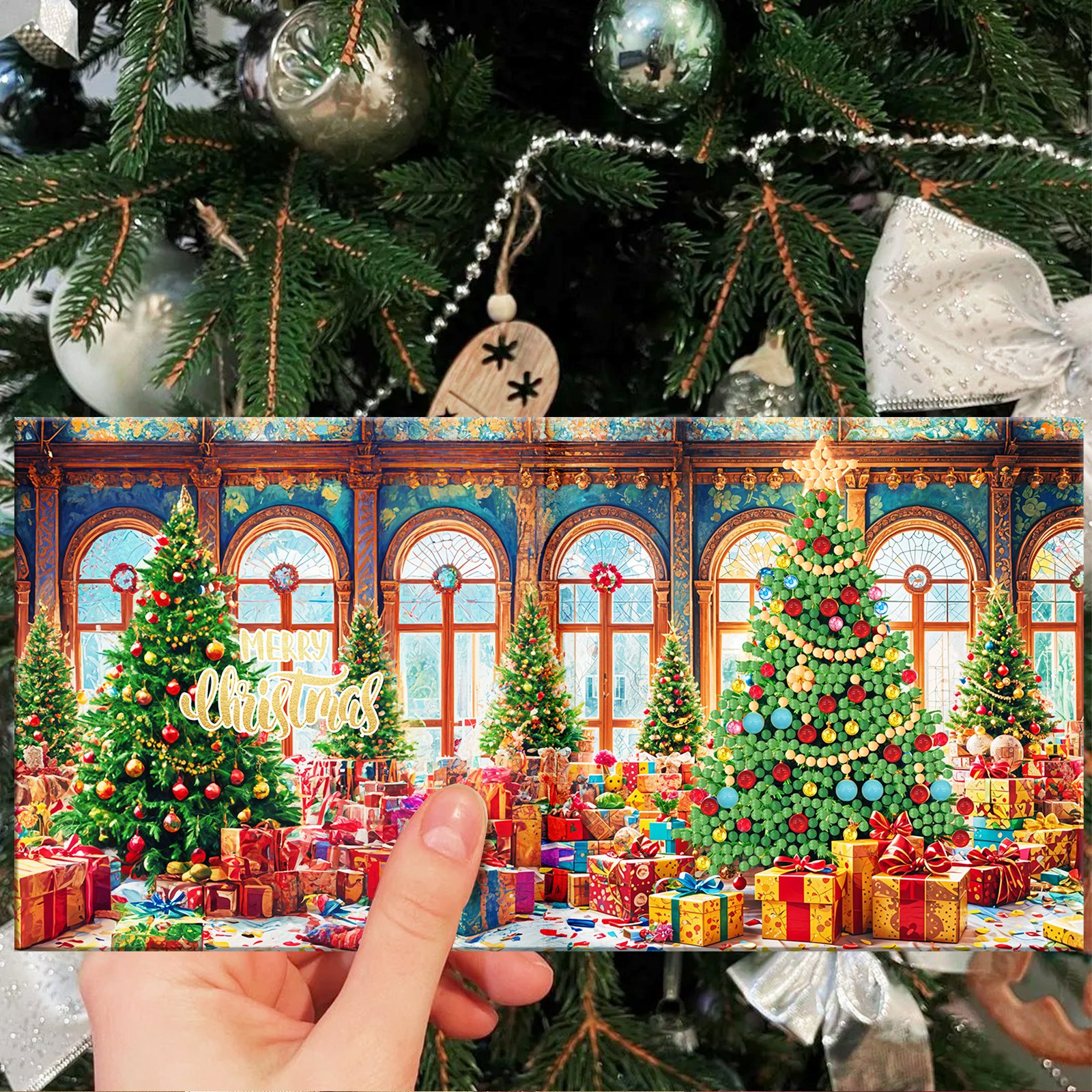 new design 12PCS Christmas Birthday Festival Supplies Creative Vintage DIY Diamond Painting Greeting Cards