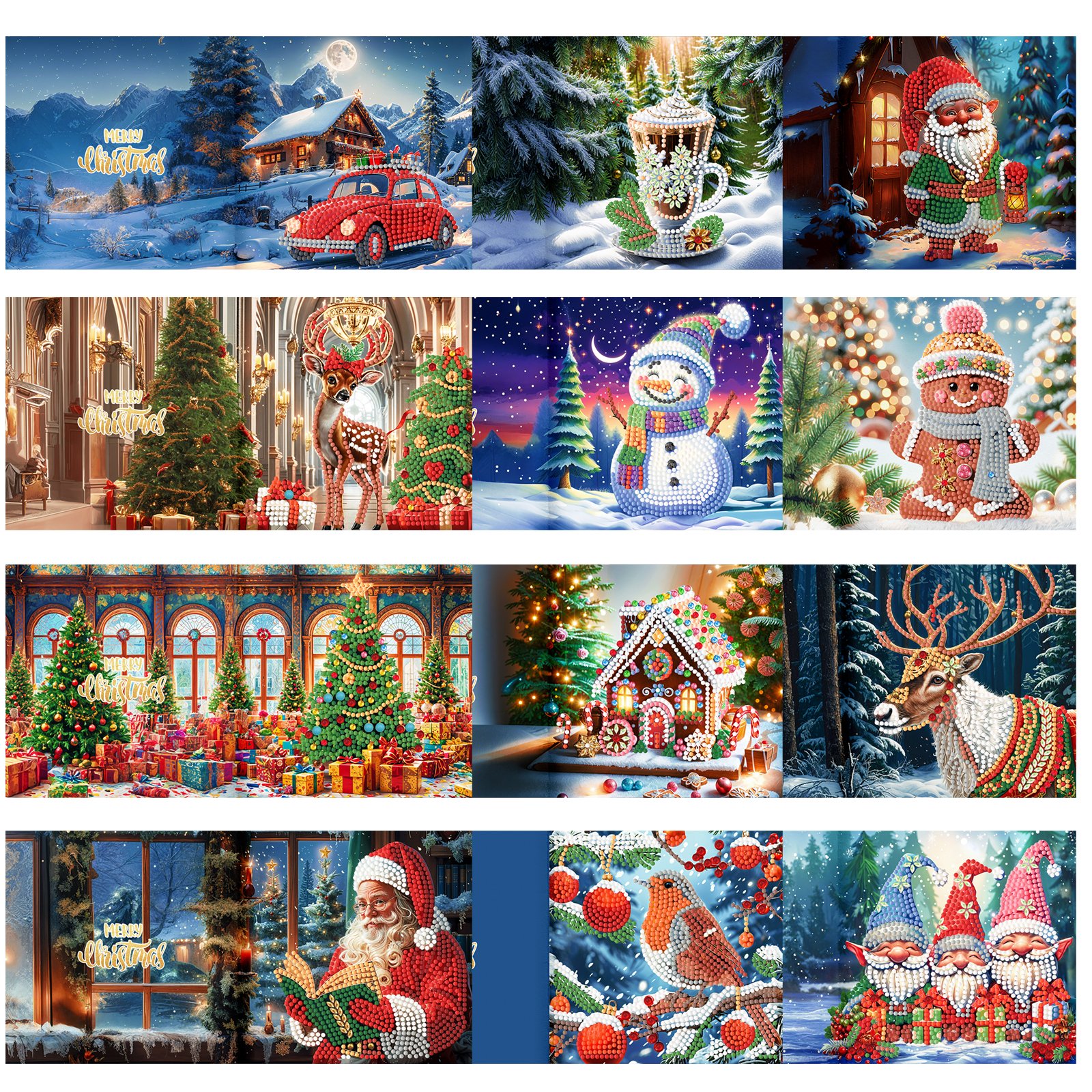 new design 12PCS Christmas Birthday Festival Supplies Creative Vintage DIY Diamond Painting Greeting Cards
