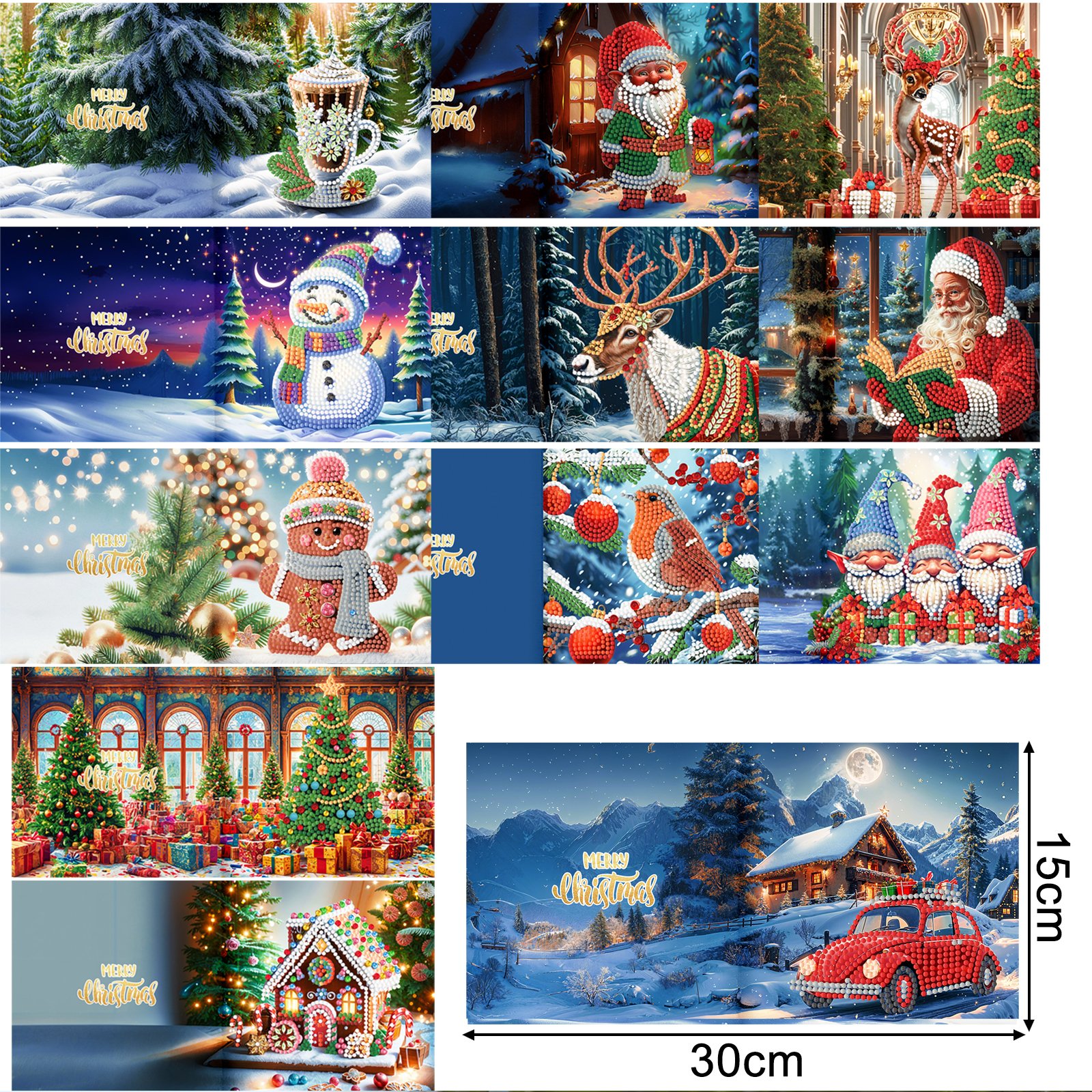 new design 12PCS Christmas Birthday Festival Supplies Creative Vintage DIY Diamond Painting Greeting Cards