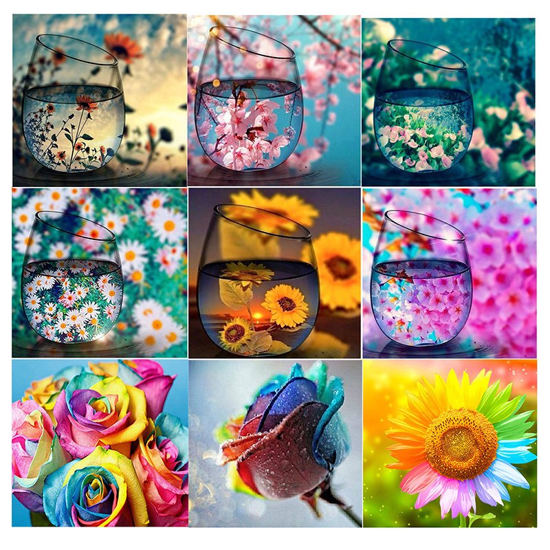 Colorful Rose 30x30cm Round Drill Wall Painting Diy Adult Children Making Diamond Painting