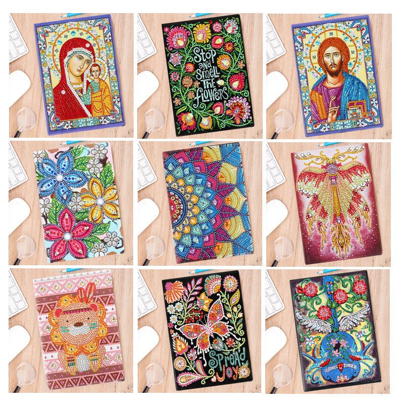 5D Diamond Painting Notebook DIY Religious Figures Flower A5 Diary Book Gift Special Shaped Diamond Embroidery Note Book