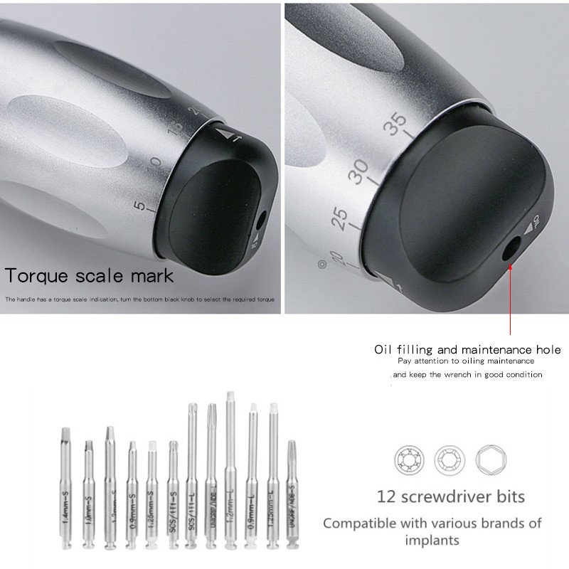 Dental Universal Implant Torque With 16pcs Drivers Wrench Dentistry Latch Head Handpiece 5 to 35 N.cm Dental Instrument