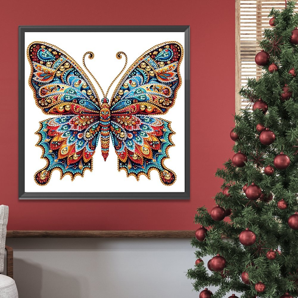 1pc 30*30cm/11.8*11.8in DIY 5D Irregular Shaped Diamond Painting Set Frame Self-Designed Butterfly Pattern Wall Decoration