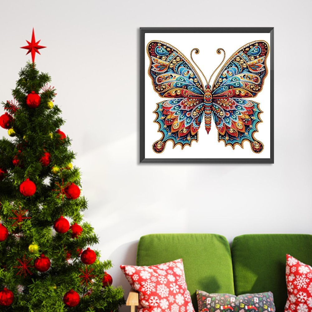1pc 30*30cm/11.8*11.8in DIY 5D Irregular Shaped Diamond Painting Set Frame Self-Designed Butterfly Pattern Wall Decoration