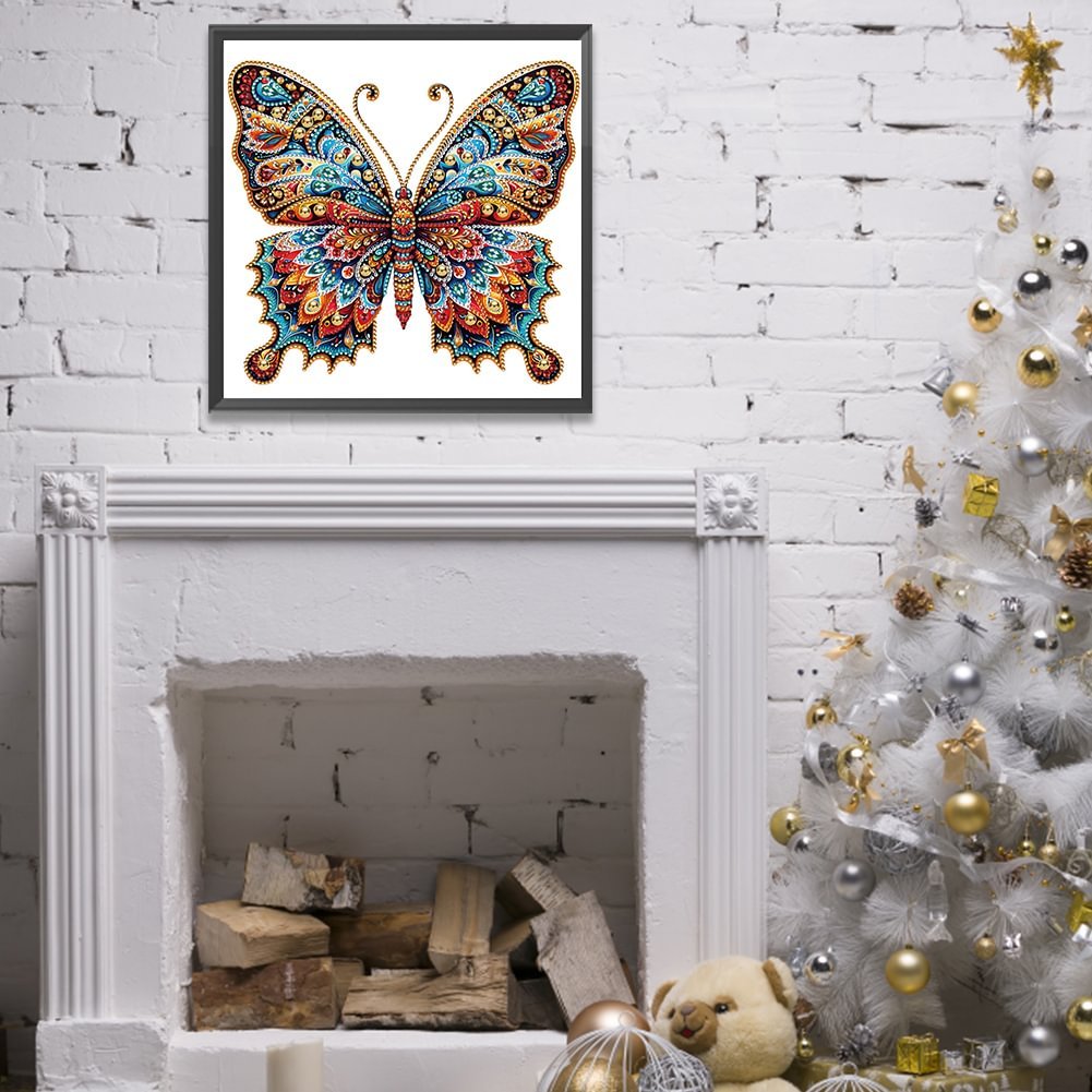 1pc 30*30cm/11.8*11.8in DIY 5D Irregular Shaped Diamond Painting Set Frame Self-Designed Butterfly Pattern Wall Decoration