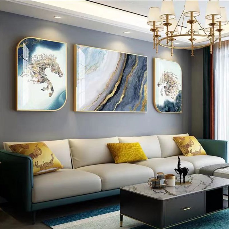 Modern painting high-end atmosphere triptych living room sofa background acrylic Crystal painting wall art home decor paintings