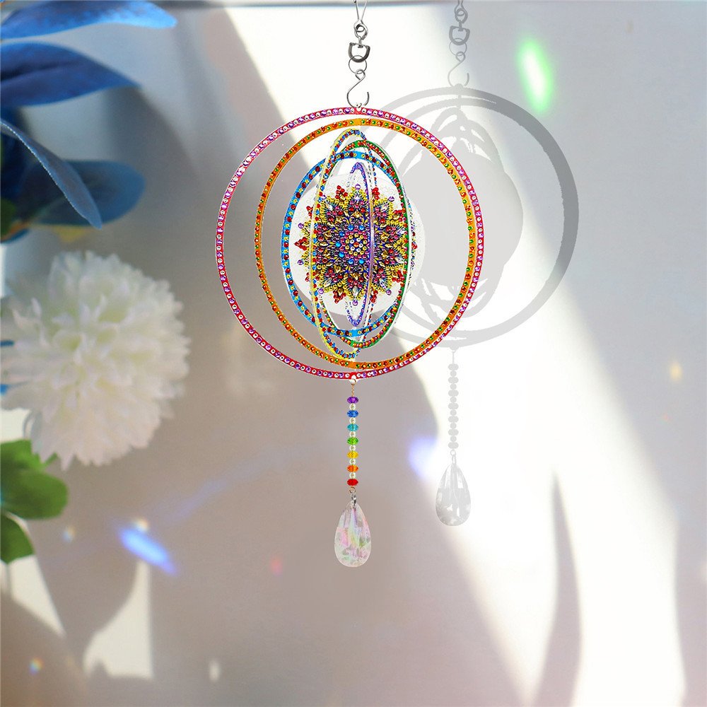 HUACAN Special Shape Diamond Painting Mandala Flower Diamond Embroidery Rotatable Christmas Hanging Card Mosaic Home Decor