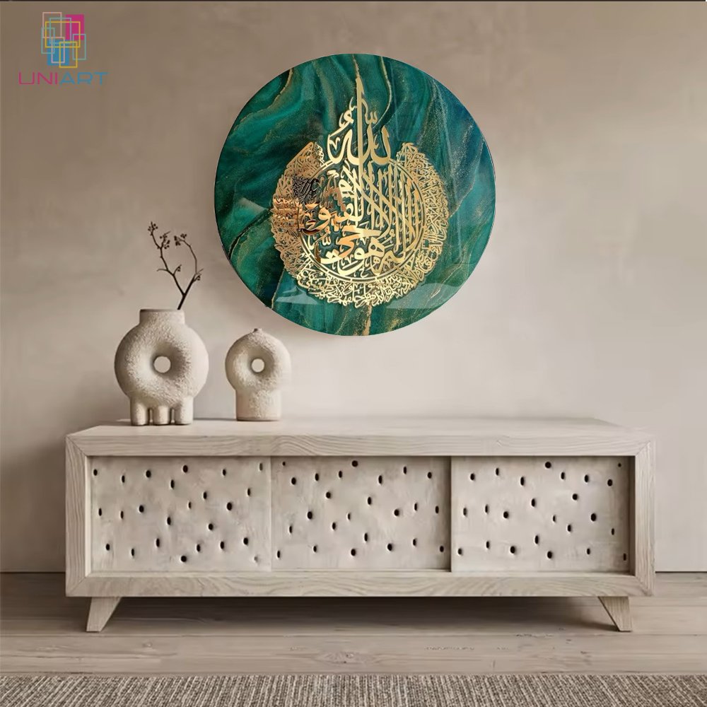 UNIART Crystal Gemstones Glitter Resin Arabic Muslim Wall Art Handcrafts Luxury Islamic Abstract Resin Wall Art Decoration