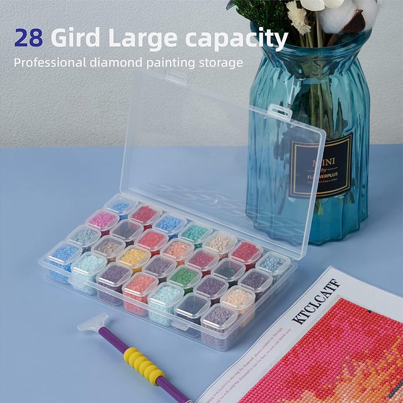 Diamond Painting Tool Set Storage Transparent Plastic 28 Grid Beads Sorting Storage Box