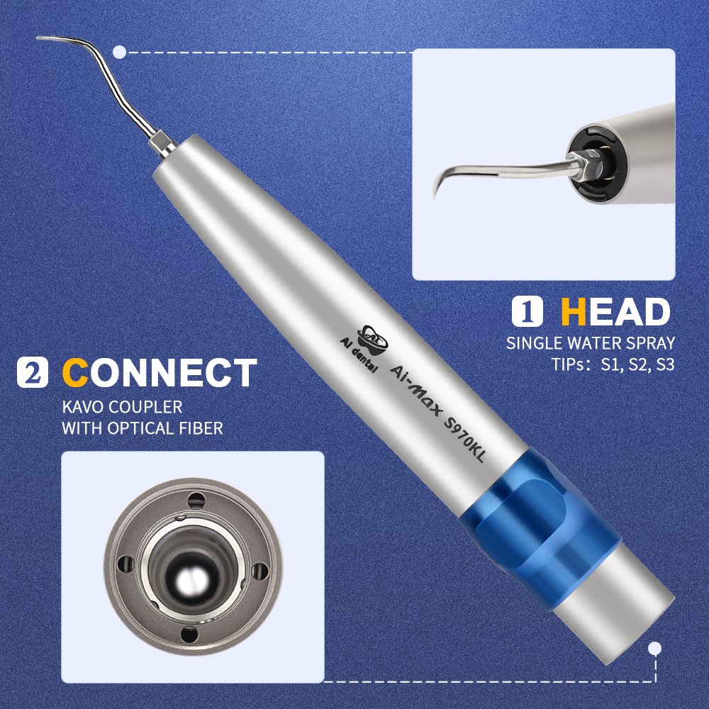 AI-S970KL Air Scaler handpiece KV-Couplings with 3 level Power Ring/5,800~6,200 Hz/Optics LED/Includes(S1, S2 & S3)3Tips/ Wrench