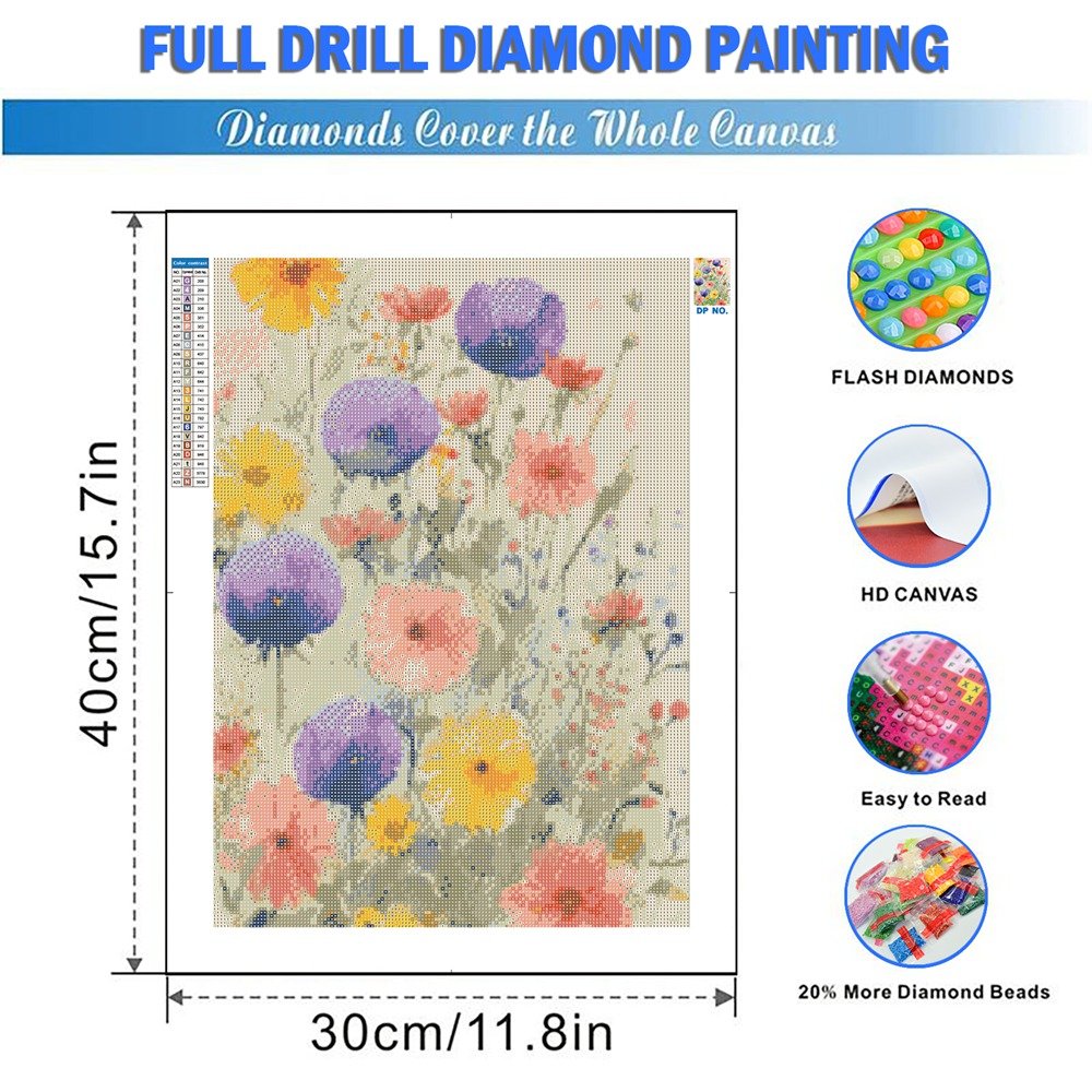 Flowers Diamond Painting Kits Full Drill Crystal Rhinestone Wild Flower Diamond Art Picture Mosaic Embroidery Cross Stitch