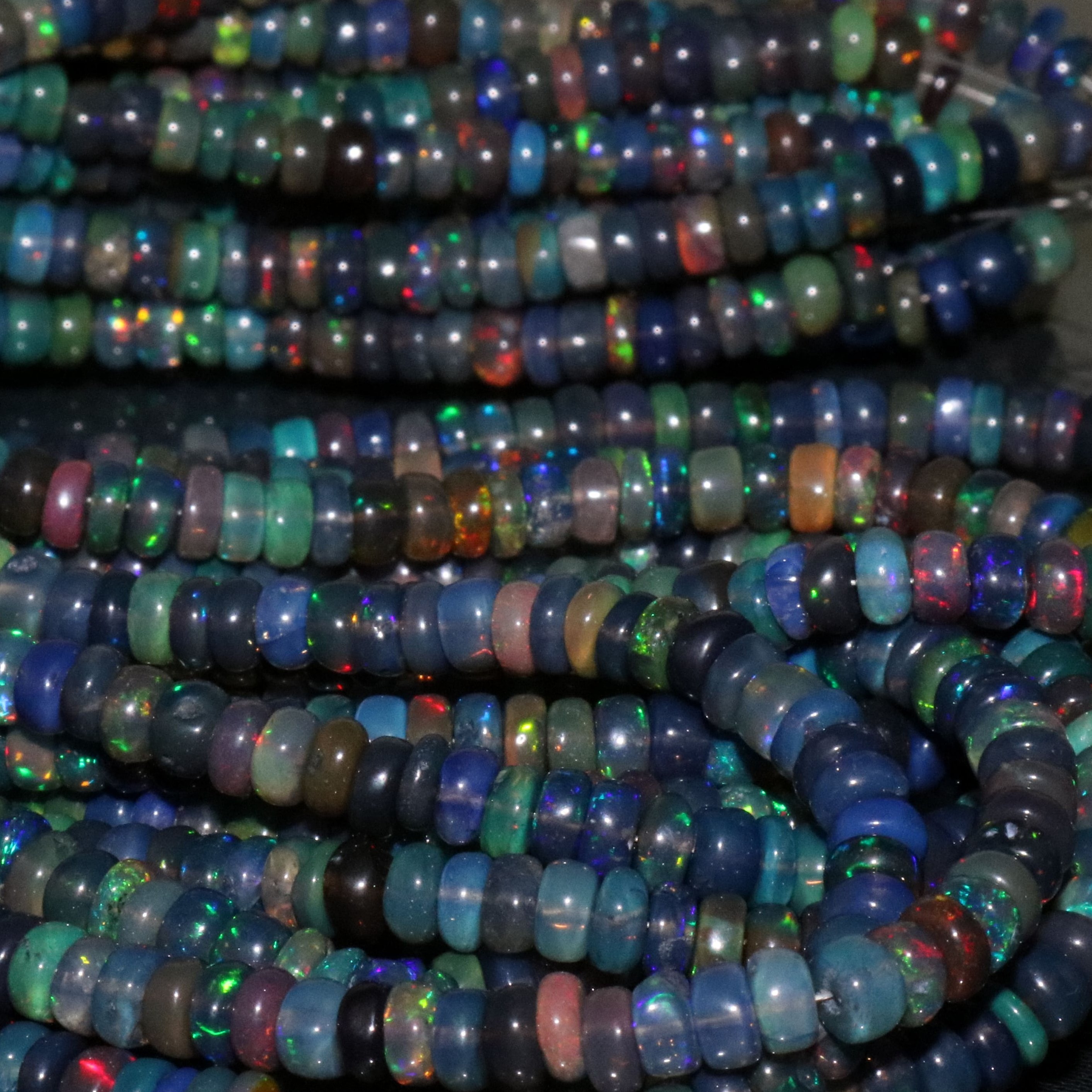 Top Quality Natural Ethiopian Opal 4.50X4.50 MM Multi Fire Opal Beads Loose Gemstone Black Color Dyed