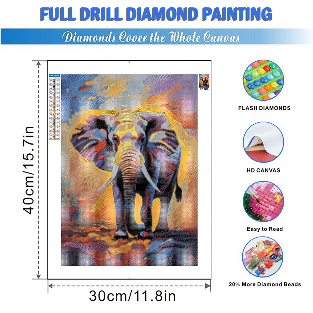 5D DIY Diamond Painting Animal Colorful Elephant 30x40cm Round Drill Embroidery Home Decor Cross Stitch Kits