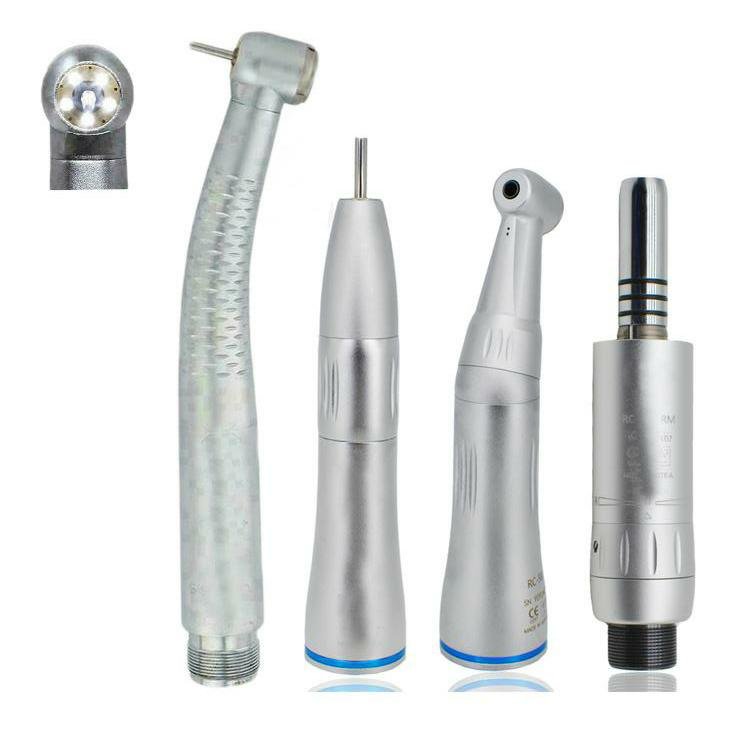 Dental LED Turbine Handpiece Include Inner Spray Low Speed Handpiece kit Contra Angle Air motor
