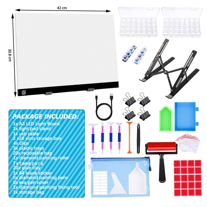 Diamond Painting A3 Light Pad Kit Drawing Tracing Light Pad Diamond Painting Accessories Tools Rechargeable A3 LED Light Pad