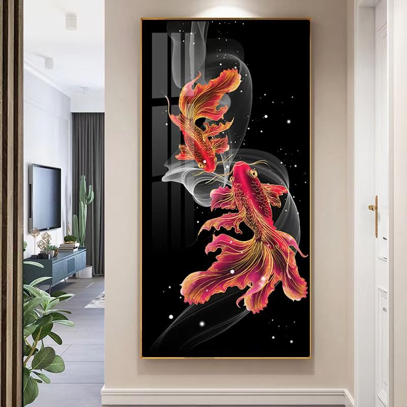 Custom double Color Goldfish 5D Crystal Porcelain Painting Living Room home Decoration Diamond Painting