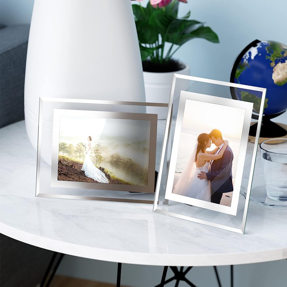 4x6 Crystal Clear Mirrored Sparkle Crushed Diamond Picture Frame for Home Decor Glass Photo Frame for Wedding Gift