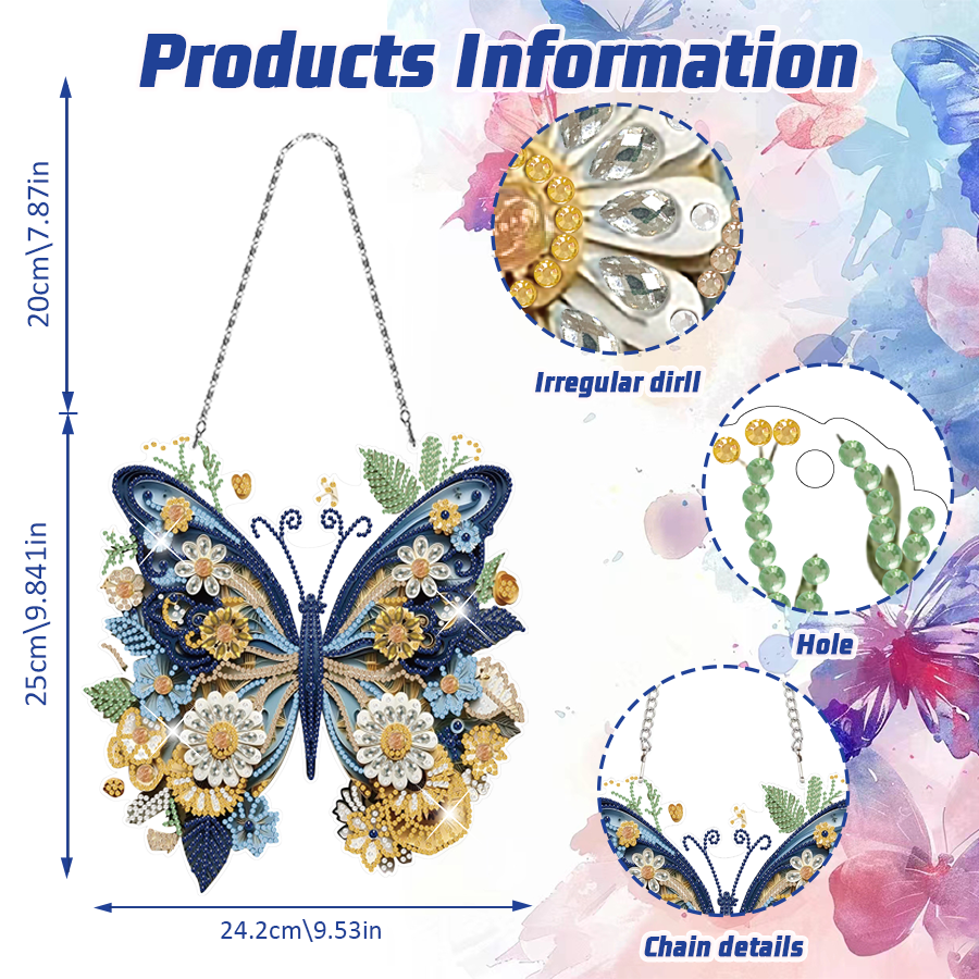 1PC 5D Special Acrylic Diamond Painting Pendant Irregular Butterfly Design Home Decoration Diamond Painting Hanging Ornament