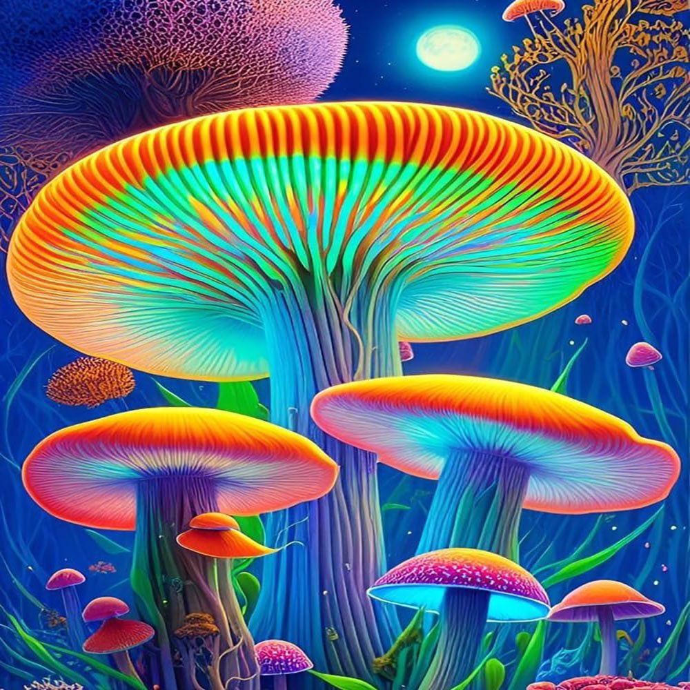 Mushroom Forest Diamond Painting Colorful Mushroom Tree Diamond Painting Large Radiant Mushroom Diamond Painting 30*40cm