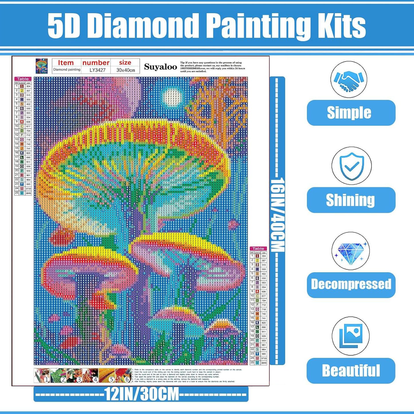 Mushroom Forest Diamond Painting Colorful Mushroom Tree Diamond Painting Large Radiant Mushroom Diamond Painting 30*40cm
