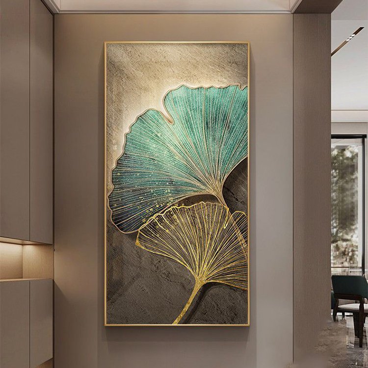 Modern Luxury Ginkgo Leaf Plant with LED Light Diamond crystal porcelain painting wall art frame home decor luxury