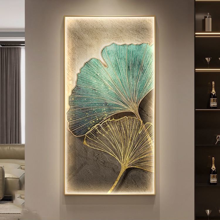 Modern Luxury Ginkgo Leaf Plant with LED Light Diamond crystal porcelain painting wall art frame home decor luxury