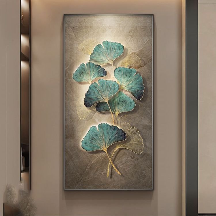 Modern Luxury Ginkgo Leaf Plant with LED Light Diamond crystal porcelain painting wall art frame home decor luxury