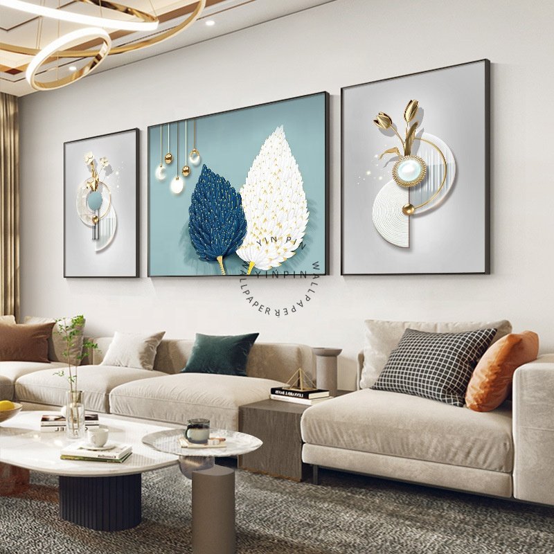 Factory wholesale aluminum alloy 3 diamond crystal porcelain wall paintings for home decor modern