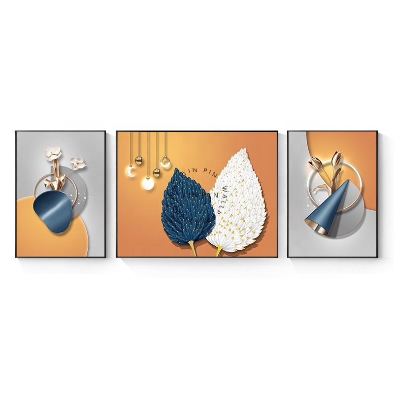 Factory wholesale aluminum alloy 3 diamond crystal porcelain wall paintings for home decor modern