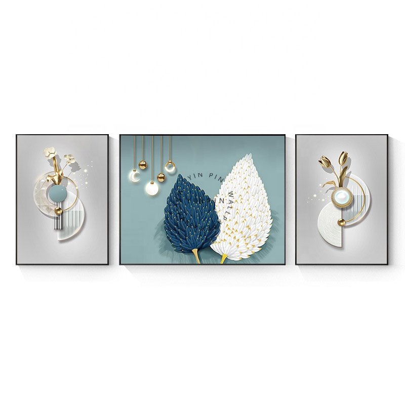 Factory wholesale aluminum alloy 3 diamond crystal porcelain wall paintings for home decor modern