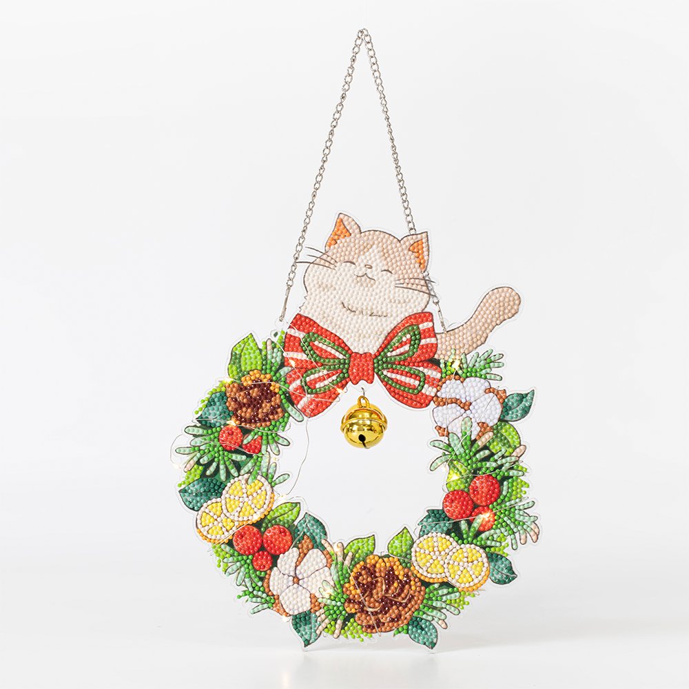 Low MOQ Christmas LED Light Diamond Painting DIY Handmade 3D Acrylic Pendant with Bell Wall Wreath & Featuring Flowers Animals