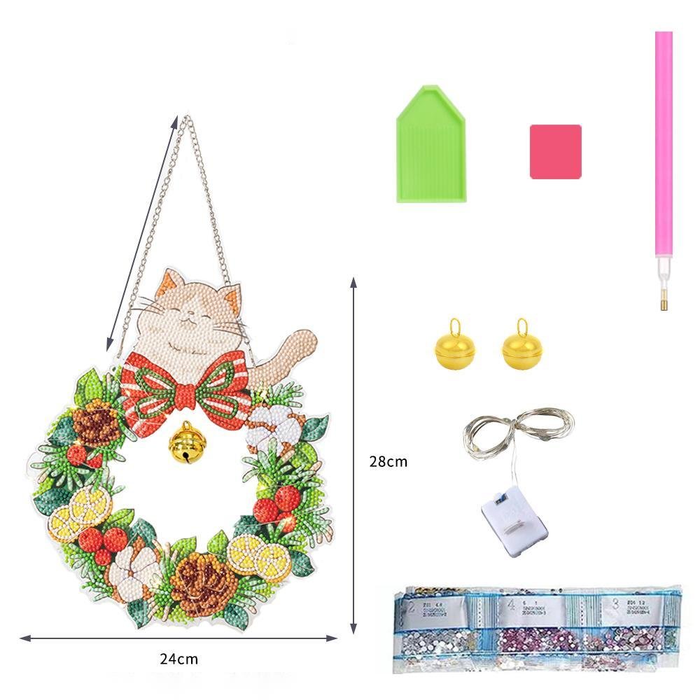 Low MOQ Christmas LED Light Diamond Painting DIY Handmade 3D Acrylic Pendant with Bell Wall Wreath & Featuring Flowers Animals