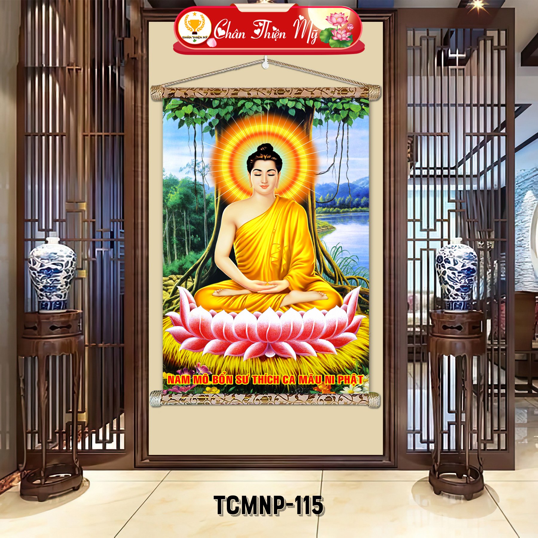 Wall Art Traditional Printed Sitting Shakyamuni BuddhaScroll Painting Buddhist Canvas Painting