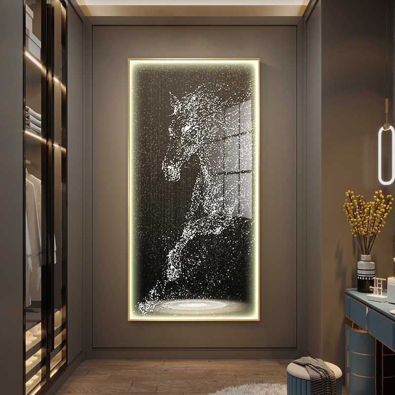 Home Decor Custom Animal Horses LED diamond Painting Crystal Porcelain Aluminum Frame led painting wall art