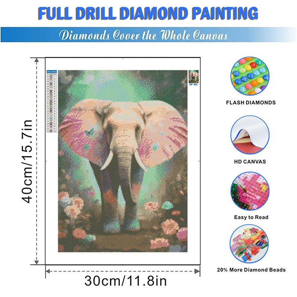 100% Hand-Painted Diamond Painting Animal Series Diamond Art Painting Elephant In The Forest Crystals Handmade Painting Kits
