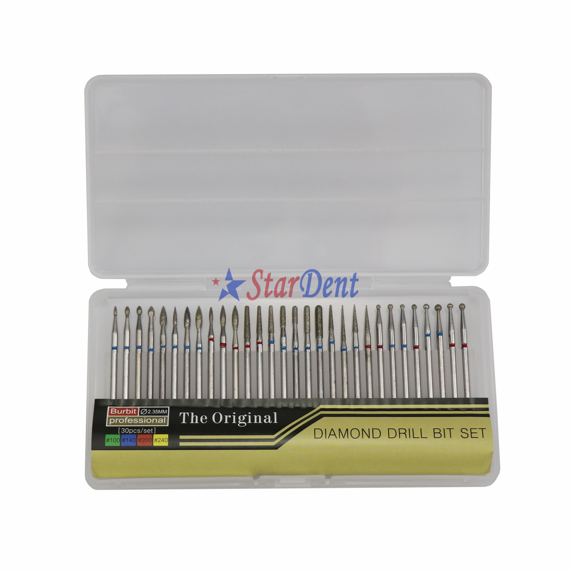 30pc Dental Lab HP Diamond Bur Set 2.35mm Rotary Bur Clean Files For Straight Handpiece