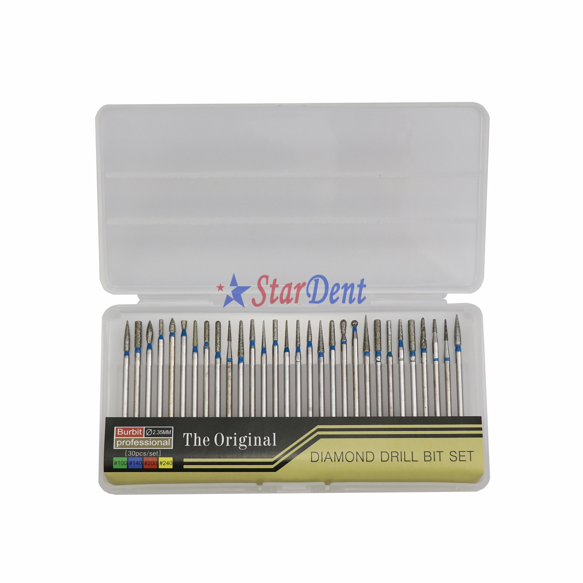 30pc Dental Lab HP Diamond Bur Set 2.35mm Rotary Bur Clean Files For Straight Handpiece